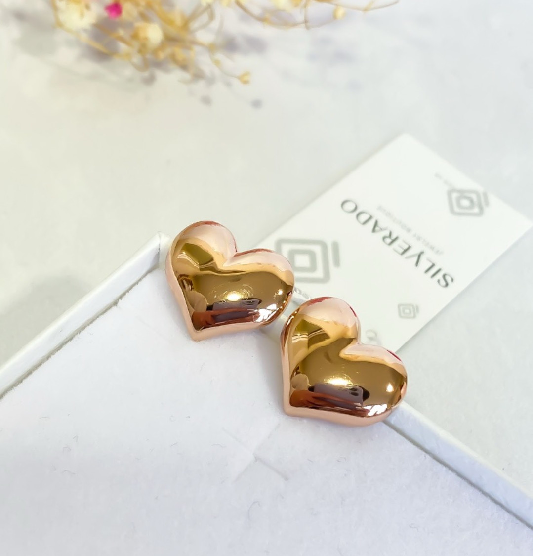 Жіночі об'ємні сережки зі срібла з позолотою у формі серця Валентинка - розмір 20*16 мм, фото 1