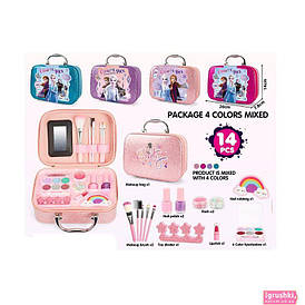 Набір косметики 3605 A 4 види, помада, тіні для повік, набір для манікюру, пензлі, блискітки для макіяжу, у валізі