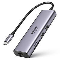 Док-станція USB3.1 Type-C --> HDMI 60Hz/USB 3.0x2/RJ45/SD/TF/PD 100W Ugreen CM512 Сіра