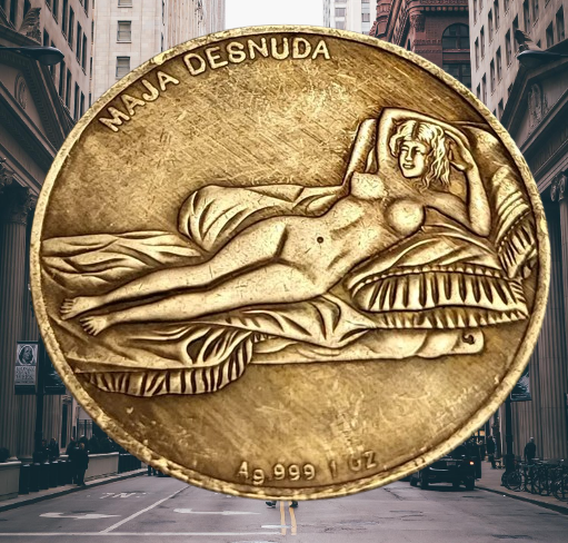 Сувенір Монета Медаль Леонардо так Вінчі та Франсіско Гойя "Махa коричнева", фото 1