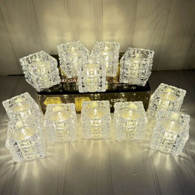 LED свічки прозорі декоративні на батарейці «Квадрат» Набір 12 шт., фото 1