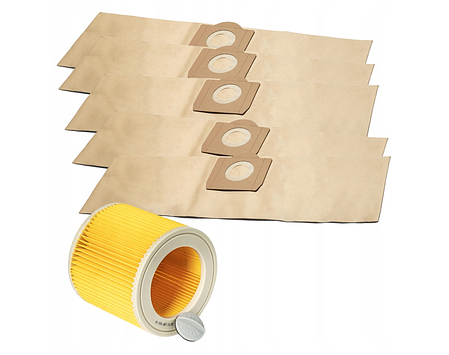 Мішки (5шт) та фільтр для пилососа Karcher WD2 Plus, WD3, MV3, фото 1