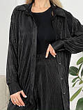 Чорний вільний жіночий плісирований костюм: сорочка та штани, фото 4