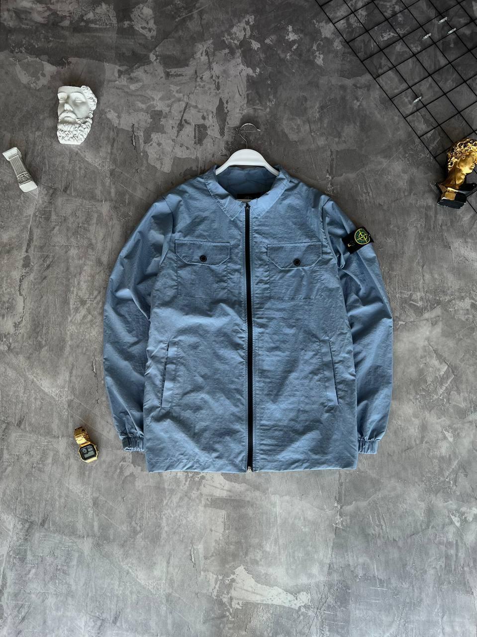 Куртка чоловіча демісезонна синя без капюшона Stone Island