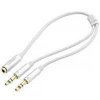 Кабель AUX 3.5мм TRRS - TRSx2 M/M 20 см UGREEN ABS Case AV140 Білий (20897)