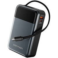 УМБ Vention 20000mAh 65W 3A PD,QC3.0,USB-A,2хType-C OUT,with Built-in USB-C Cable,Black (FHYB0)