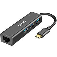 Хаб USB 3.1 -> 3хUSB 3.0+RJ45(1000M) Ethernet 4 in 1 Hub Choetech (HUB-U02-BK)