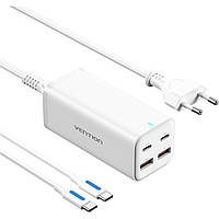 Зарядний пристрій 4xUSB 100W (2xUSB-C+2xUSB-A) PD3.0/QC 3.0/GaN White Vention (FBSWG-EU)