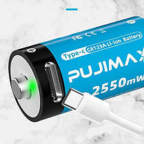 Акумулятор Pujimax CR123A (CR123, 16340) 3.7V з зарядкою TYPE-C, Blue, фото 3