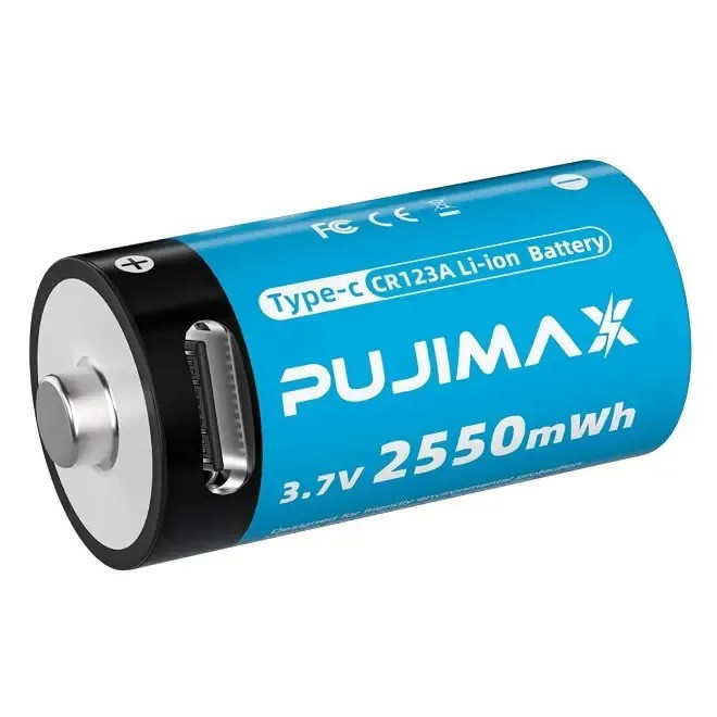 Акумулятор Pujimax CR123A (CR123, 16340) 3.7V з зарядкою TYPE-C, Blue