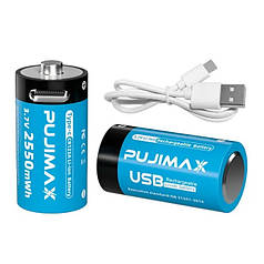 2 шт Акумулятора CR123A, 16340 з USB TYPE-C (2550mWh 3.7V) + кабель + кейс, Синій