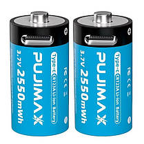 2 Акумулятори Pujimax CR123A (CR123, 16340) 3.7V з TYPE-C + подвійний кабель, Blue, фото 3