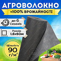 Агроволокно черное 1,6х50м 90г/м² 4% мульчирующее для клубники салата грядок от сорняков огорода сада мульча