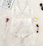 Комплект жіночої білизни в білому кольорі: трусики, ліф з кісточками, пояс, фото 2