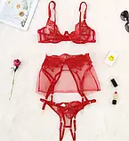 Червона білизна трусики, ліф з кісточками, пояс з підв'язками, фото 2