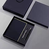 Блокнот А5 з еко-шкіри на 200 аркушів з ручкою скетчбук в подарунковій упаковці, набір 3в1 ,колір чорний, фото 3