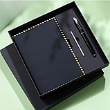 Блокнот А5 з еко-шкіри на 200 аркушів з ручкою скетчбук в подарунковій упаковці, набір 3в1 ,колір чорний, фото 6