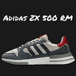 Чоловічі кросівки замша текстиль Adidas ZX 500 RM Grey Four Scarlet, кеди Адідас замшеві сірі. 41