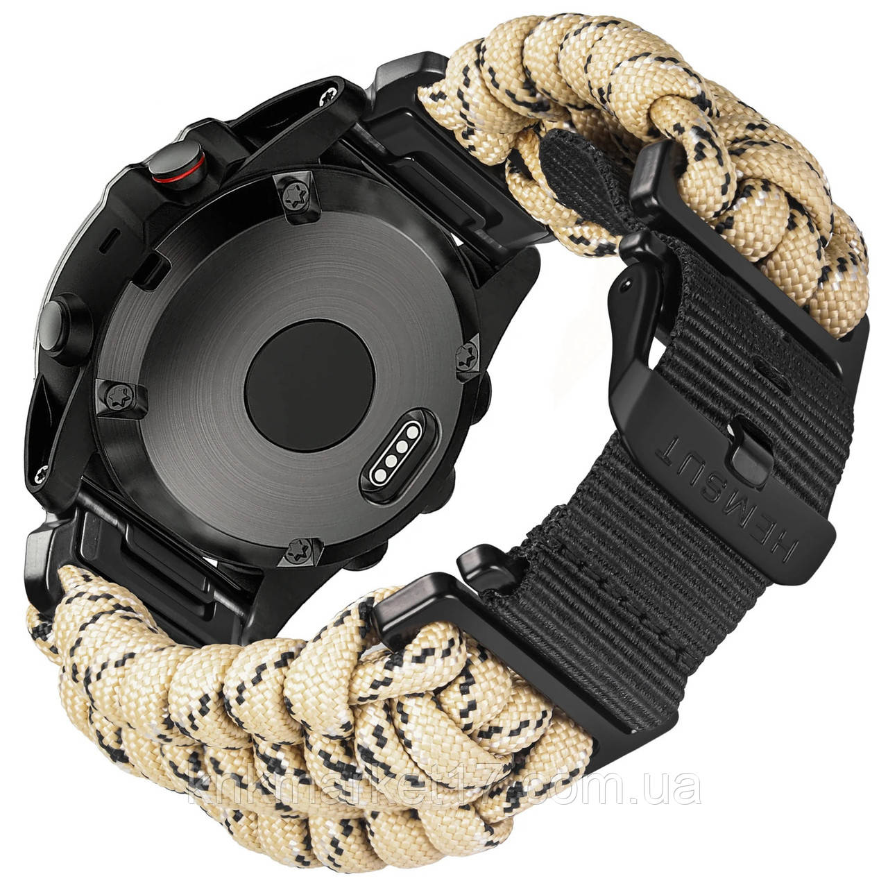 Ремінець для годинника Hemsut HGA145 Rugged Paracord Garmin Khaki 22 mm, фото 1