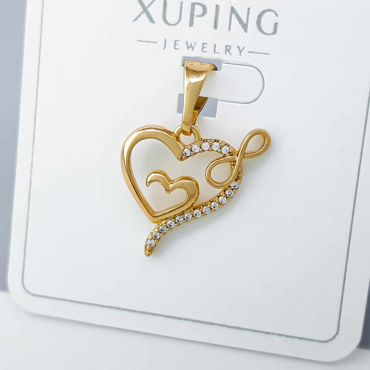 Кулон "Фігурне Серце" з камінням, медичне золото Xuping 18К