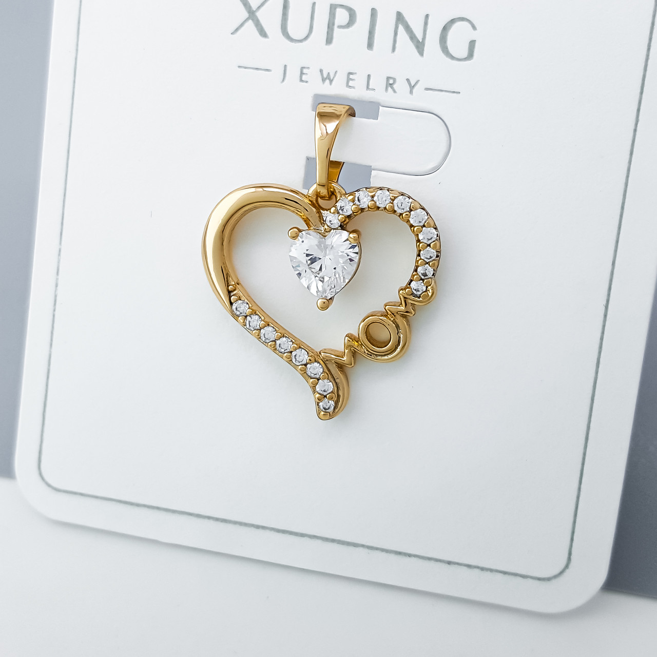 Кулон "Серце MOM" з цирконієм, медичне золото Xuping 18К, фото 1
