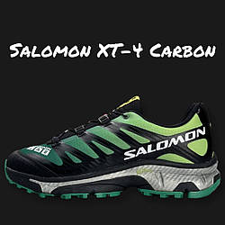 Чоловічі кросівки Salomon XT-4 Carbon Black Green Silver, кеди Соломон нейлон текстиль чорні 42