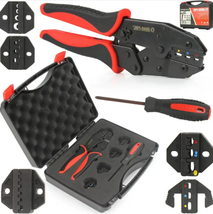Кліщі-кримпер для роз'ємів + 5 комплектів змінних матриць + викрутка + кейс MAR-POL M49533, фото 1