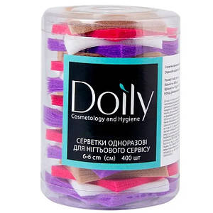 Різнокольорові серветки для манікюру зі спанбонду Doily в тубусі, 400шт