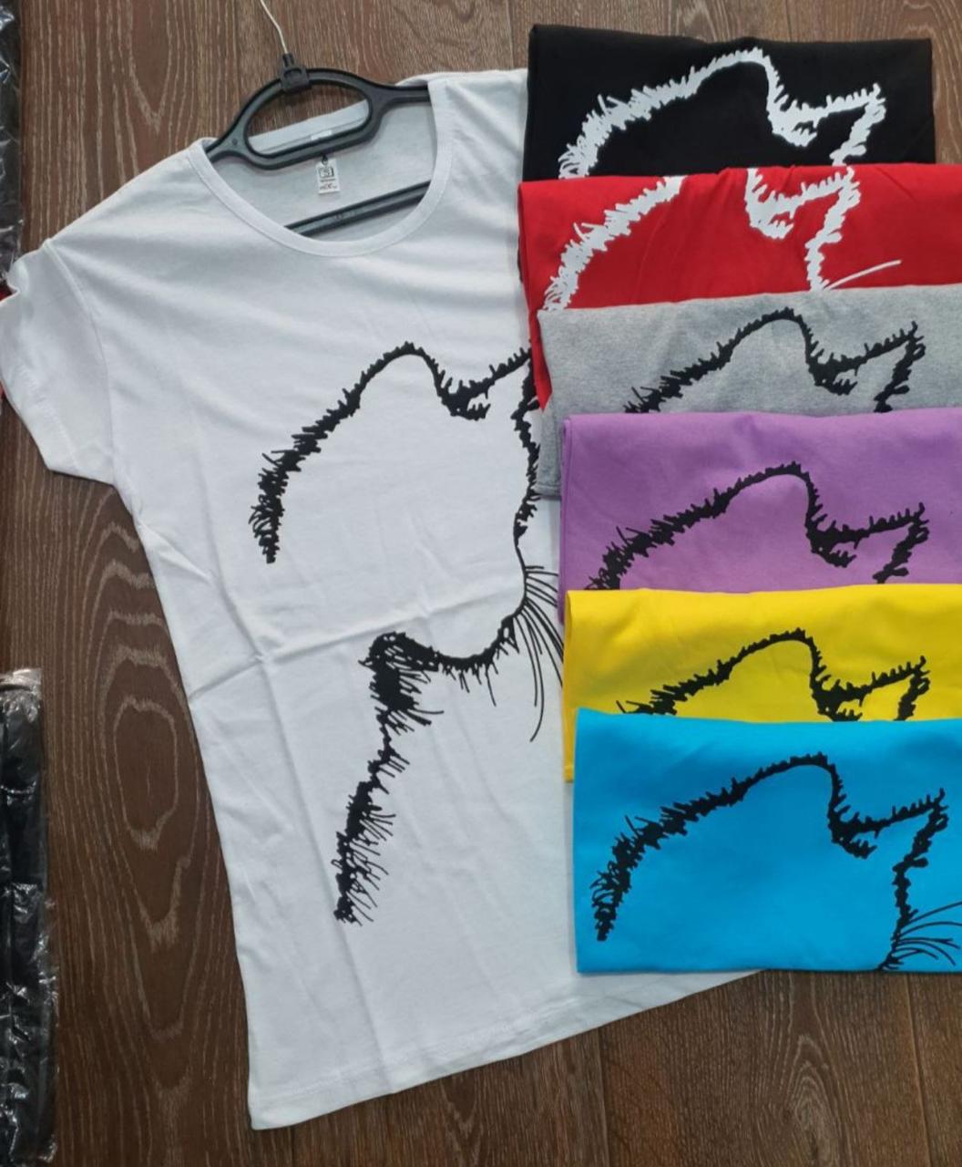 Футболка жіноча бавовняна "Кошка" Туреччина розмір S-L (від 3 шт.)