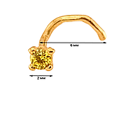 Пірсинг у ніс із золота 585 проби з фіанітом жовтого кольору 2мм, артикул 1018.2 0.15, фото 3
