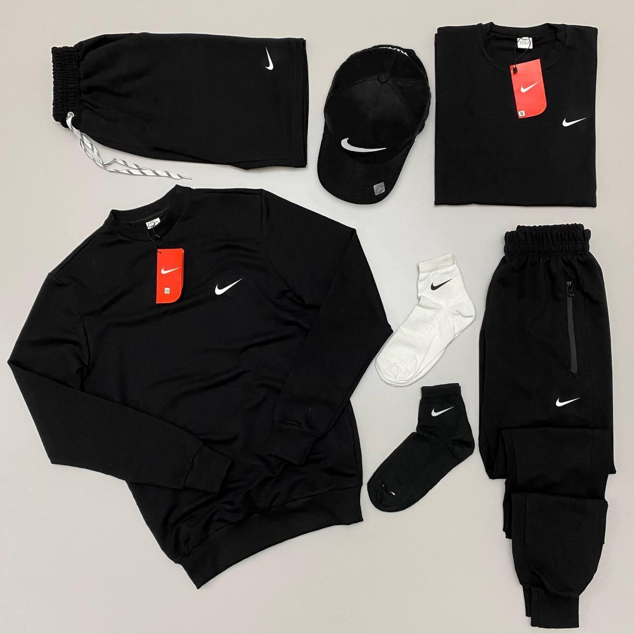 Чоловічий спортивний костюм Nike 7в1 Костюм + Футболка + Шорти + Кепка чорний Найк