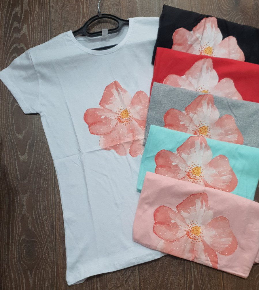 Футболка жіноча бавовняна "Квітка" Туреччина розмір S-L (від 3 шт.)