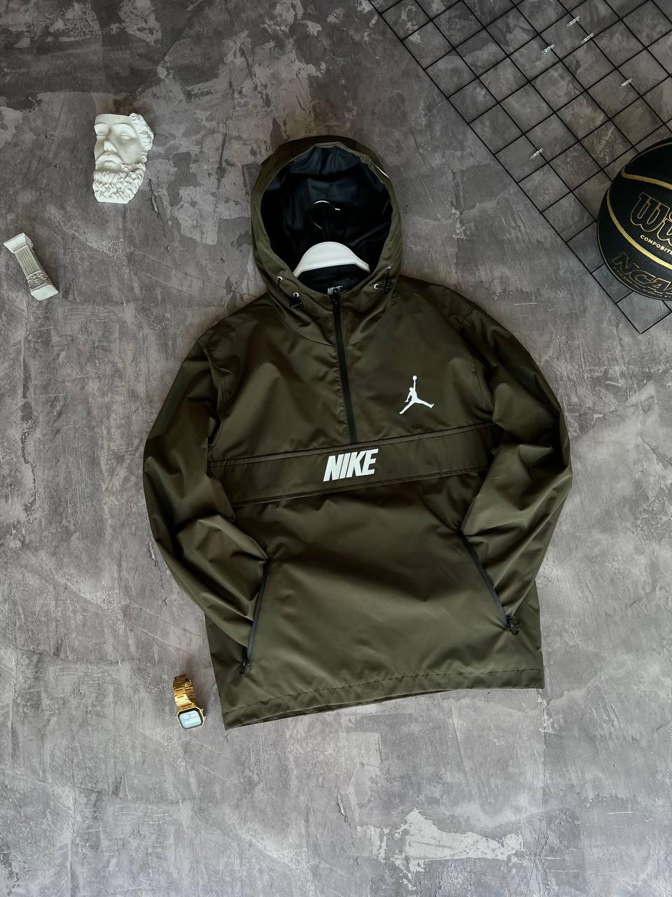 Анорак вітровка чоловіча демісезонна хакі з капюшоном Nike (Найк)