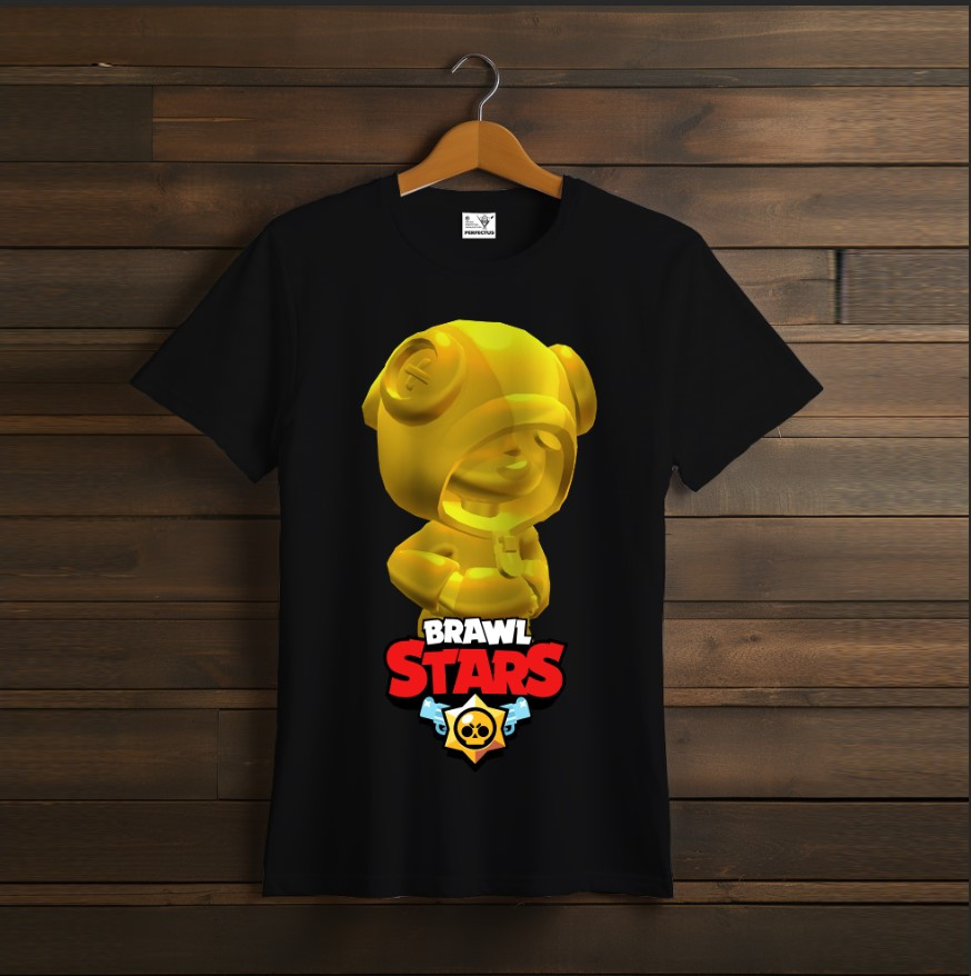 Футболка унісекс "Бравл Старс Леон True Gold Leon Brawl Stars Відеогра Чорна"