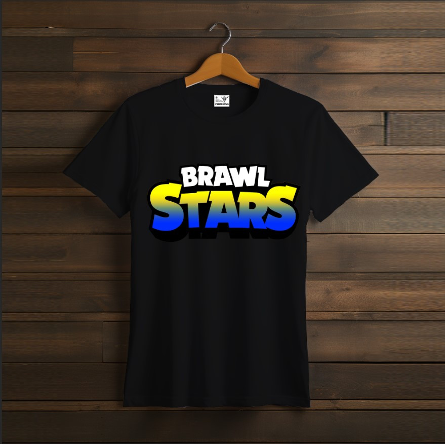 Футболка унісекс "Бравл Старс Логотип Brawl Stars Відеогра Чорна Жовто Блакитний"