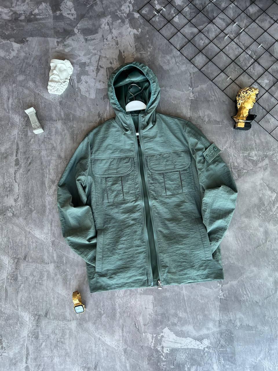 Куртка чоловіча демісезонна бірюзова з капюшоном Stone Island