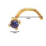 Пірсинг у ніс із золота 585 проби з фіанітом синього кольору 2мм, артикул 1018.5 0.15, фото 3