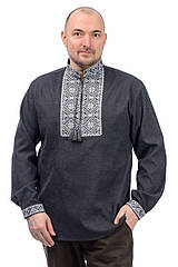 Чоловіча вишиванка з мікровельвету (темно-сіра)