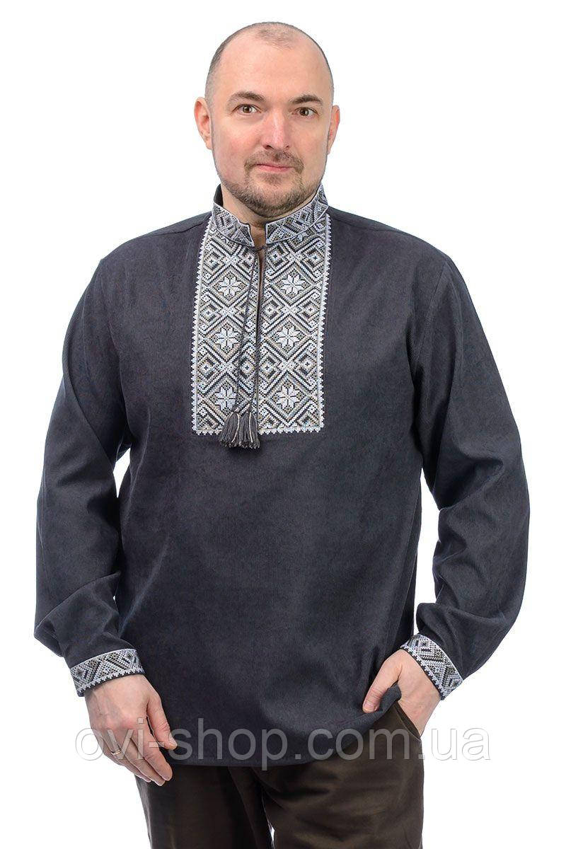 Чоловіча вишиванка з мікровельвету (темно-сіра), фото 1
