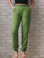 Женские штаны - джогеры оптом спортивные двунитка с карманами цвет зеленый р.42 44 46 48