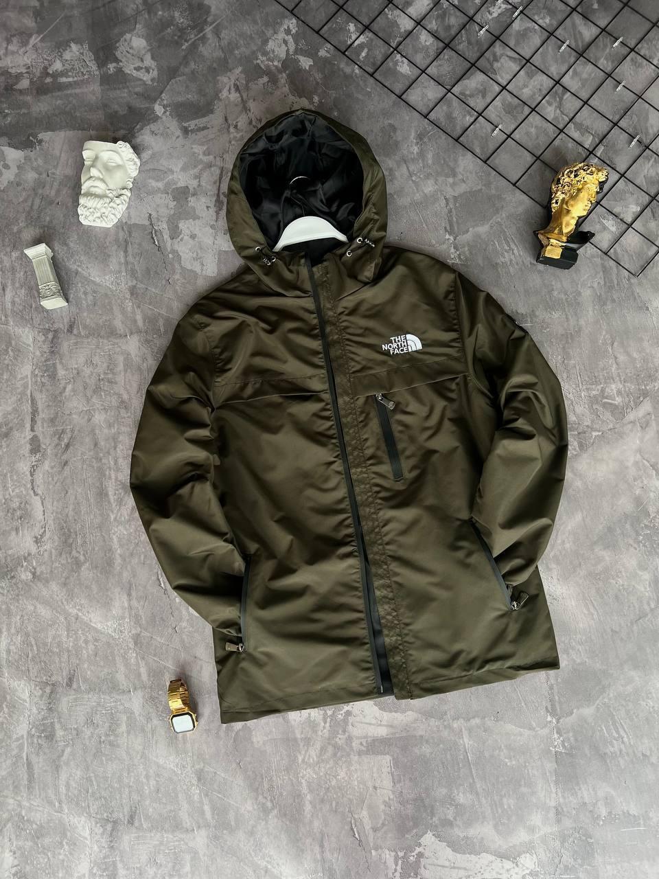 Вітровка чоловіча хакі весна-осінь з капюшоном фірмова The North Face (TNF)