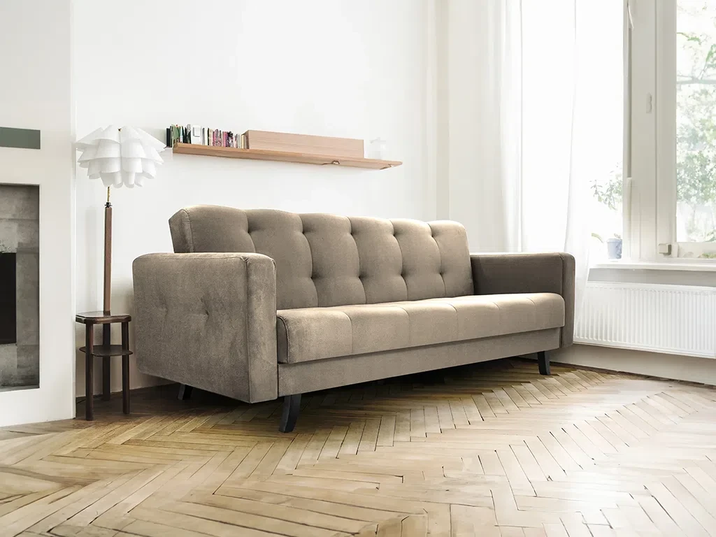 М'який розкладний прямий диван Lizbona (бежевий темний), фото 1