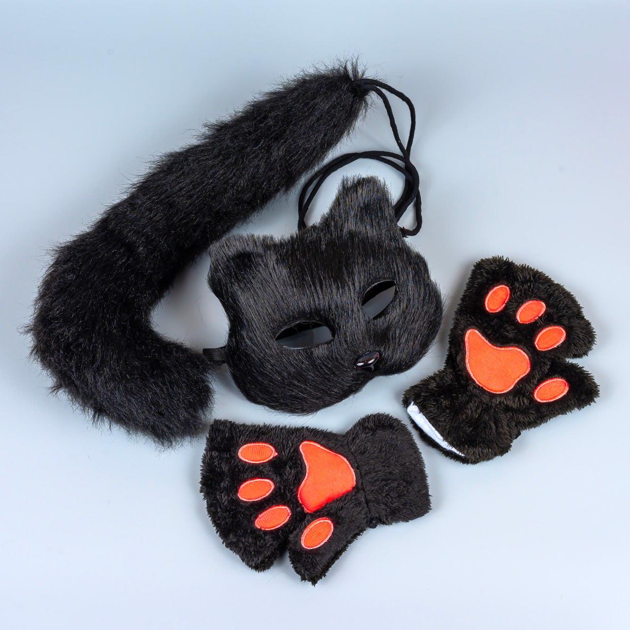 Карнавальний набір Кішки з маскою хвостом та рукавичками чорний