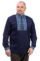 Чоловіча вишиванка з мікровельвету (темно-синя)