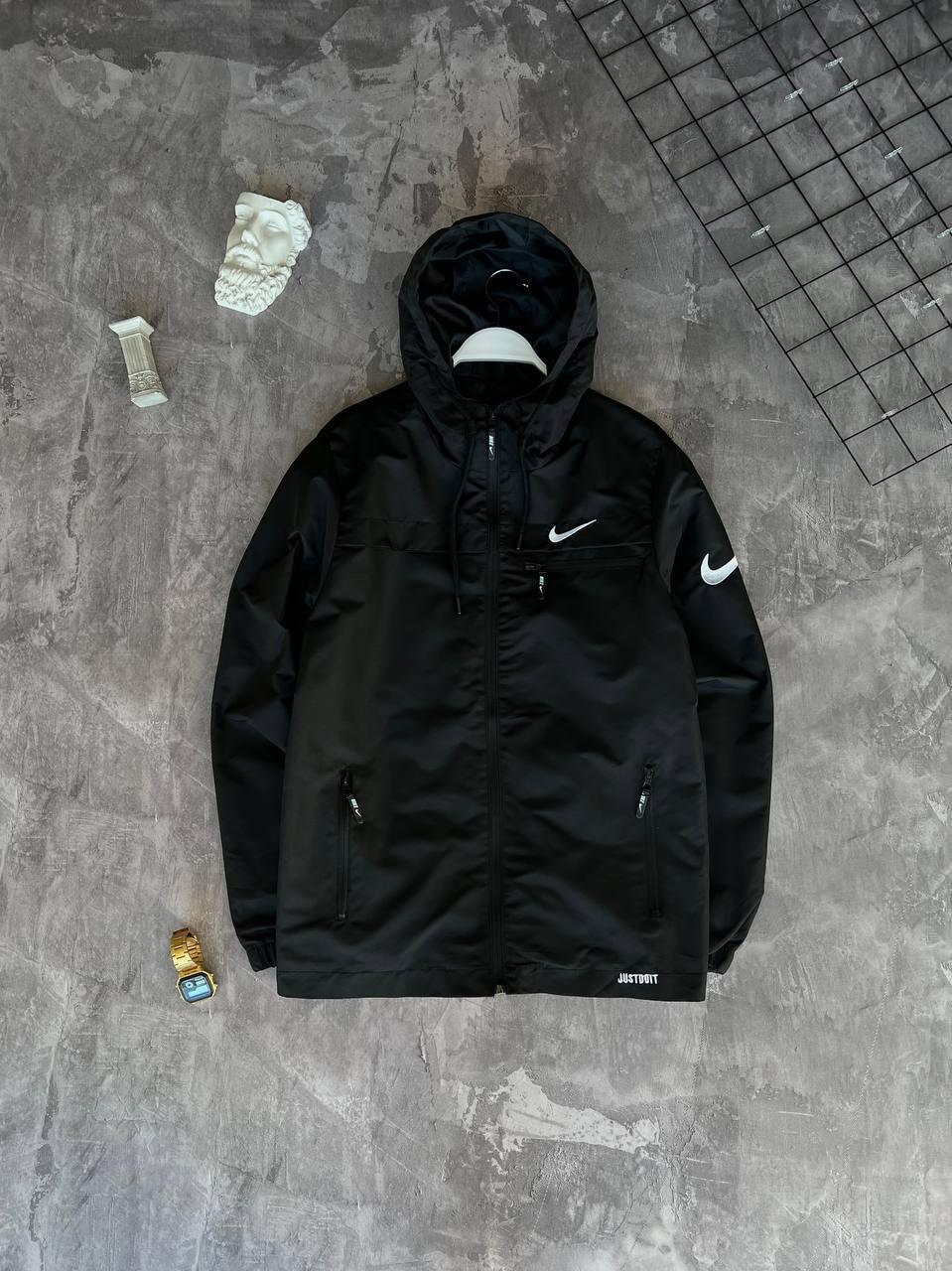 Вітровка куртка чоловіча демісезонна чорна з капюшоном Nike Just Do It