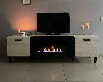 Підлогова тумба ТВ з біокаміном Emma 2Д (185/55/40), Аляска+чорний, Master Mebli