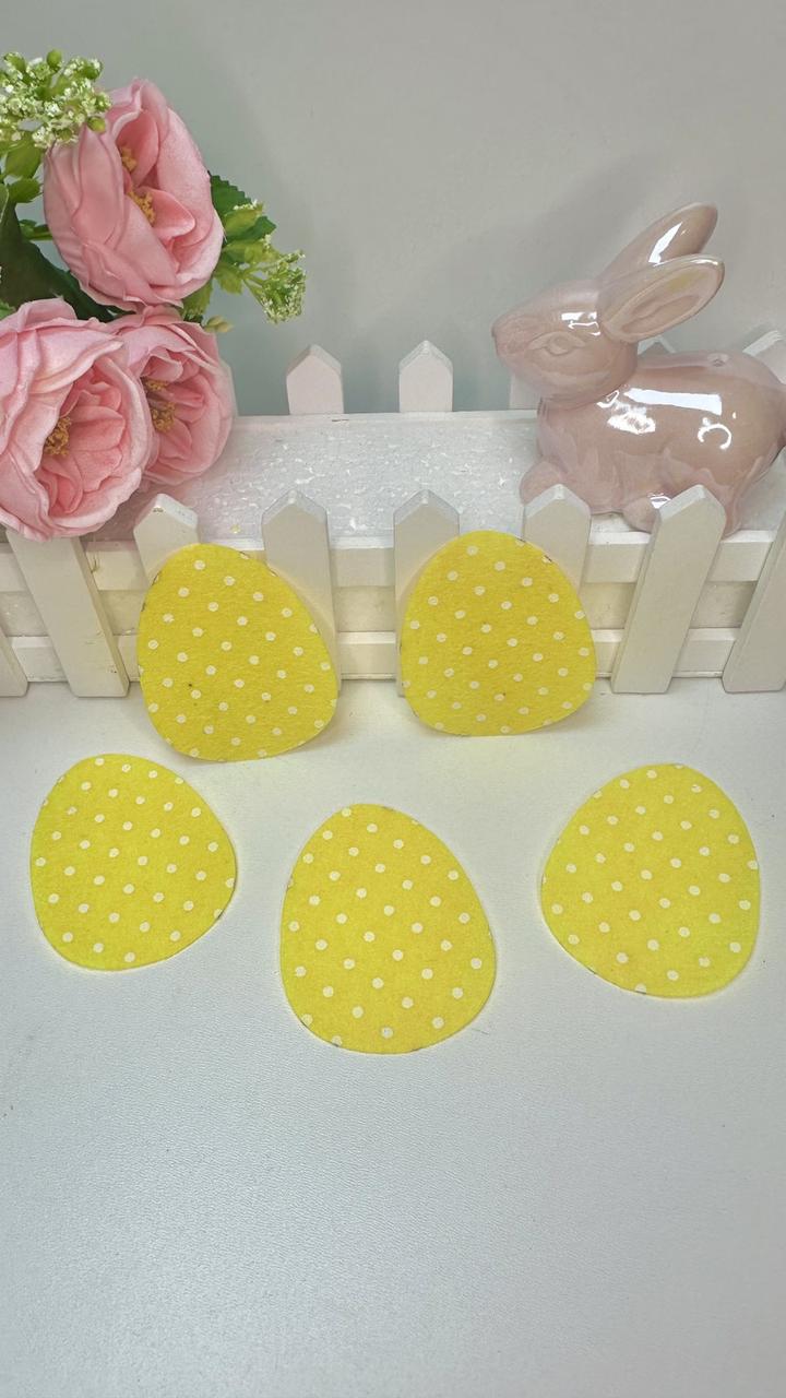 Великодній декор з фетру 6см ЯЙЦЕ в білий горошок, жовтий, фото 1