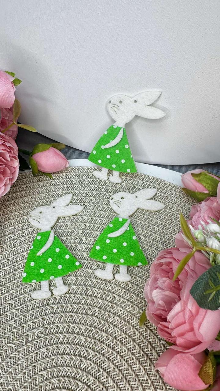 Великодній декор з фетру 8см Кролиця, зелений, фото 1