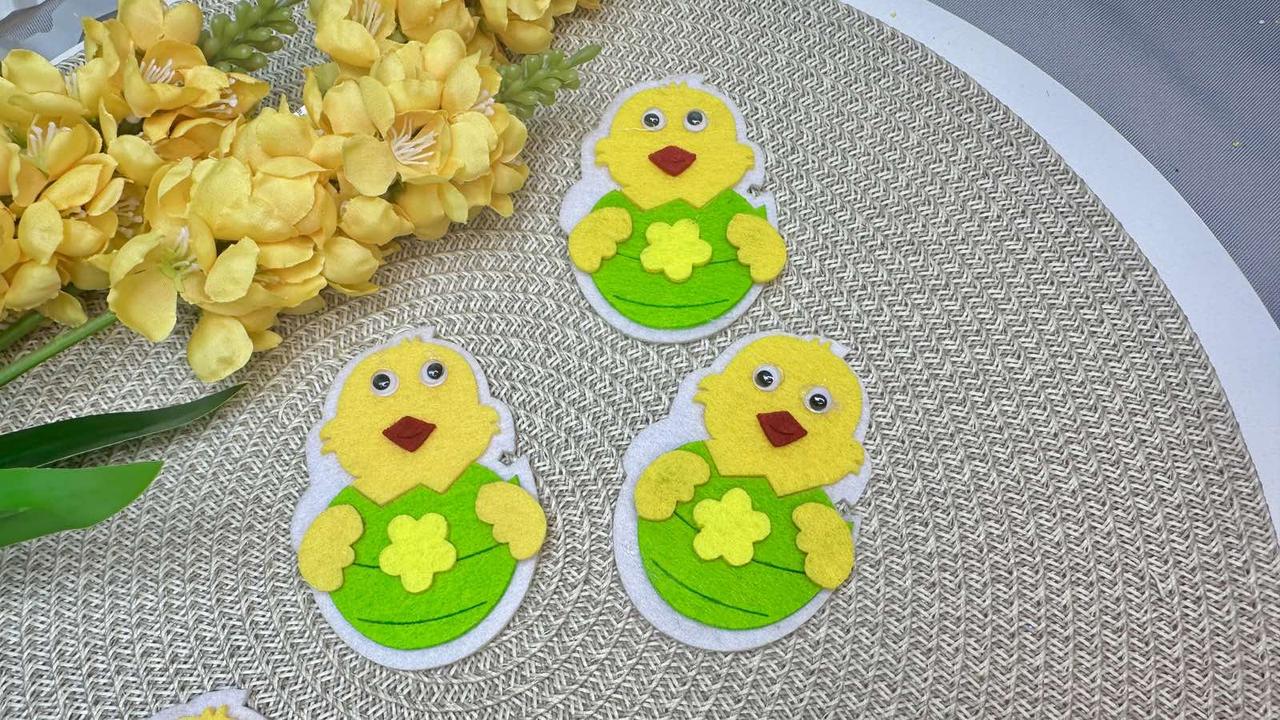 Великодній декор з фетру 8,5см Курча, зелений, фото 1