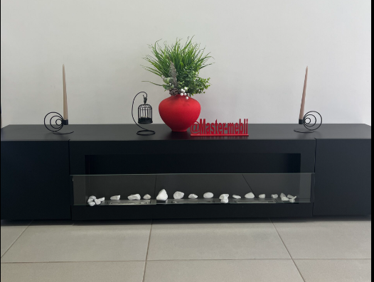 Тумба з біокаміном “Гранд 210см 2Д” чорний матовий Master Mebli, фото 1